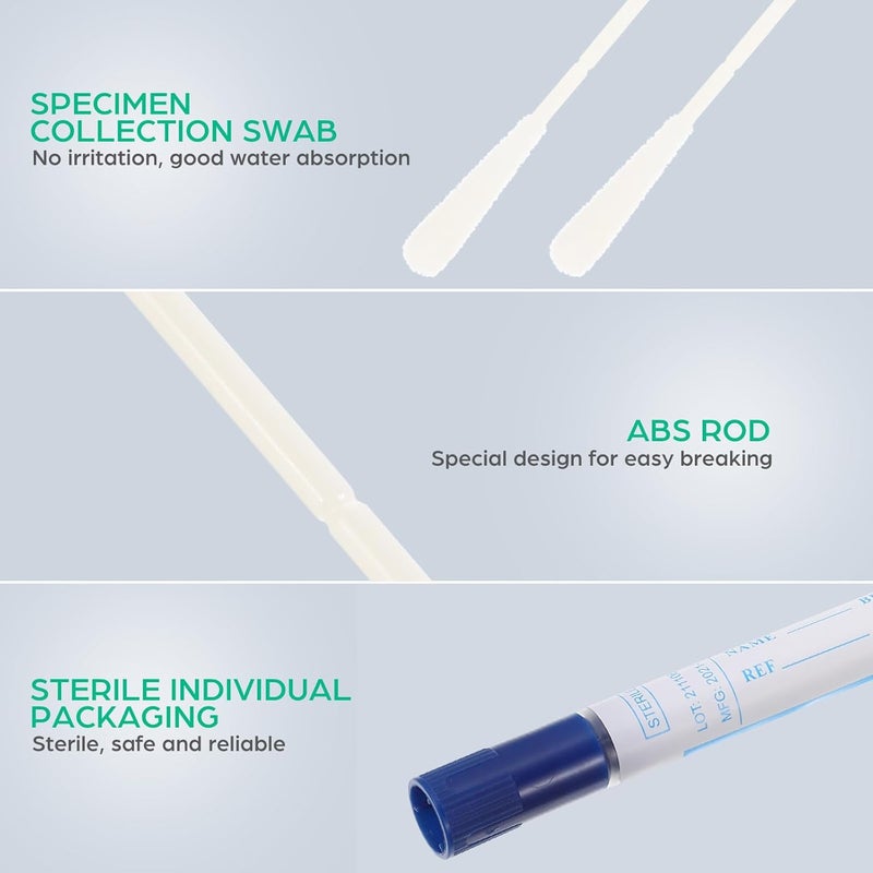 EXCEART 50 Sets Nasopharyngeal Specimen Flocked Swab Nasal Swabs Sterile Individually Wrapped Nylon Flocking Tip Flocked Swab with Tube and Labels for Sampling（Random Color） - Image 2